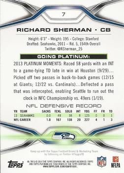 2014 Topps Platinum - Blue Wave Refractors #7 Richard Sherman Back