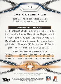2014 Topps Platinum - Blue Wave Refractors #16 Jay Cutler Back