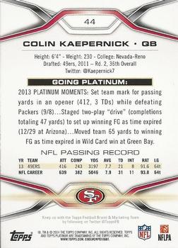 2014 Topps Platinum - Blue Wave Refractors #44 Colin Kaepernick Back