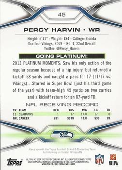 2014 Topps Platinum - Blue Wave Refractors #45 Percy Harvin Back