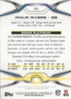 2014 Topps Platinum - Blue Wave Refractors #65 Philip Rivers Back
