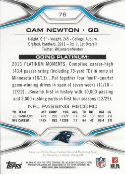 2014 Topps Platinum - Blue Wave Refractors #76 Cam Newton Back