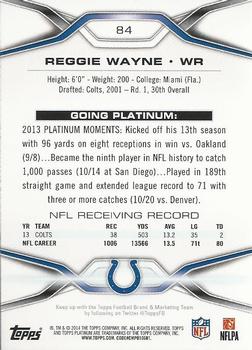 2014 Topps Platinum - Blue Wave Refractors #84 Reggie Wayne Back