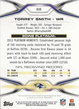 2014 Topps Platinum - Blue Wave Refractors #88 Torrey Smith Back