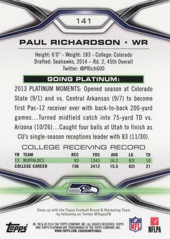 2014 Topps Platinum - Orange Refractors #141 Paul Richardson Back