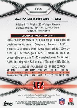2014 Topps Platinum - Xfractors #124 AJ McCarron Back