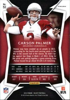 2014 Panini Select - Prizm #51 Carson Palmer Back