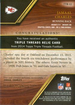 2014 Topps Triple Threads - Relics Gold #TTR-12 Jamaal Charles Back