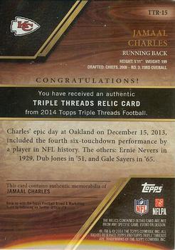 2014 Topps Triple Threads - Relics Gold #TTR-15 Jamaal Charles Back