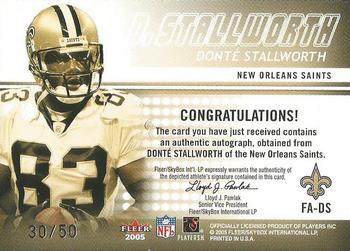 2005 Fleer Authentic Player Autographs #FA-DS Donte Stallworth Back