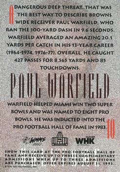 1992 Sunoco Cleveland Browns Hall of Famers #10 Paul Warfield Back