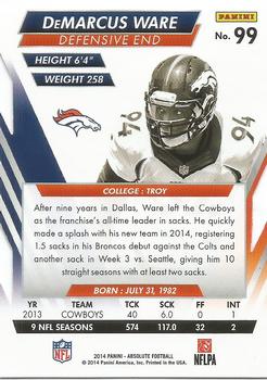 2014 Panini Absolute - Retail #99 DeMarcus Ware Back