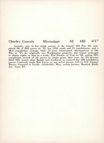 1956 Jay Publishing New York Giants #NNO Charles Conerly Back