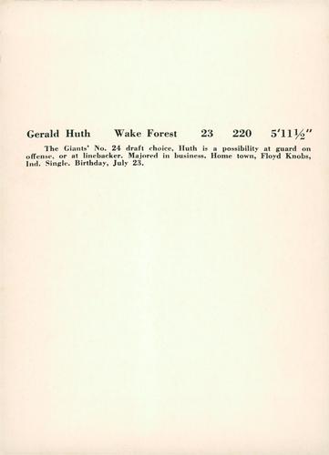 1956 Jay Publishing New York Giants #NNO Gerald Huth Back