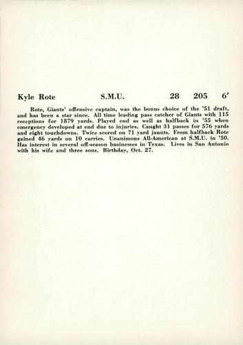1956 Jay Publishing New York Giants #NNO Kyle Rote Back