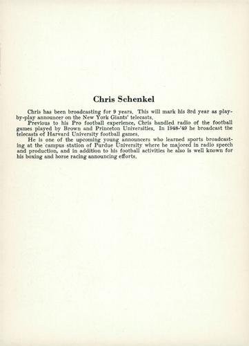 1956 Jay Publishing New York Giants #NNO Chris Schenkel Back