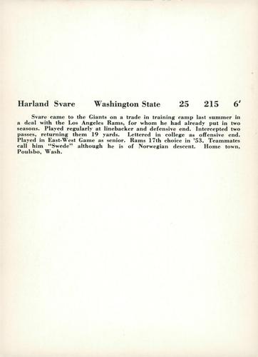 1956 Jay Publishing New York Giants #NNO Harland Svare Back