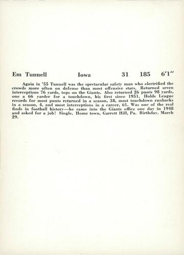 1956 Jay Publishing New York Giants #NNO Em Tunnell Back