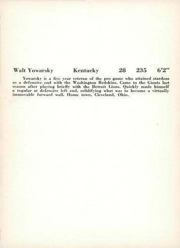 1956 Jay Publishing New York Giants #NNO Walt Yowarsky Back