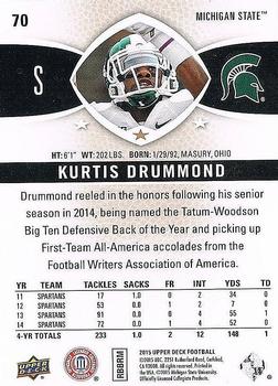 2015 Upper Deck #70 Kurtis Drummond Back