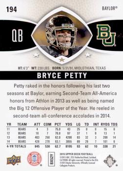 2015 Upper Deck #194 Bryce Petty Back