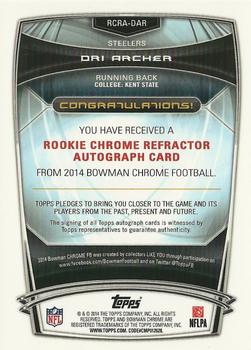 2014 Bowman Chrome - Rookie Autographs Refractors #RCRA-DAR Dri Archer Back