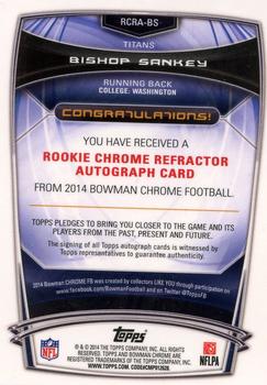 2014 Bowman Chrome - Rookie Autographs Refractors #RCRA-BS Bishop Sankey Back