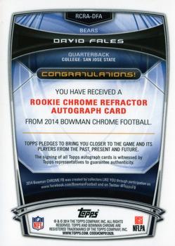 2014 Bowman Chrome - Rookie Autographs Refractors #RCRA-DFA David Fales Back