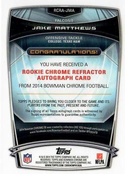 2014 Bowman Chrome - Rookie Autographs Refractors #RCRA-JMA Jake Matthews Back