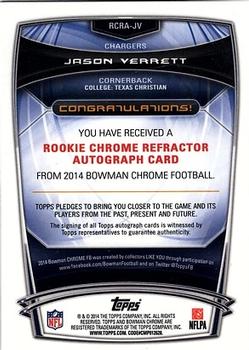 2014 Bowman Chrome - Rookie Autographs Refractors #RCRA-JV Jason Verrett Back