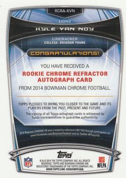 2014 Bowman Chrome - Rookie Autographs Blue Refractors #RCRA-KVN Kyle Van Noy Back