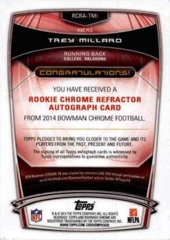 2014 Bowman Chrome - Rookie Autographs Blue Refractors #RCRA-TMI Trey Millard Back