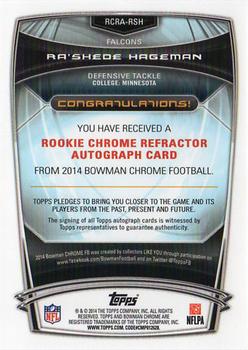 2014 Bowman Chrome - Rookie Autographs Bubble Refractors #RCRA-RSH Ra’Shede Hageman Back