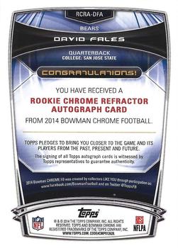 2014 Bowman Chrome - Rookie Autographs Bubble Refractors #RCRA-DFA David Fales Back