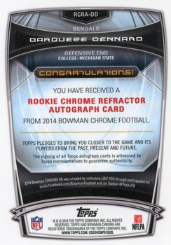 2014 Bowman Chrome - Rookie Autographs Gold Refractors #RCRA-DD Darqueze Dennard Back