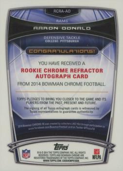 2014 Bowman Chrome - Rookie Autographs Red Refractors #RCRA-AD Aaron Donald Back