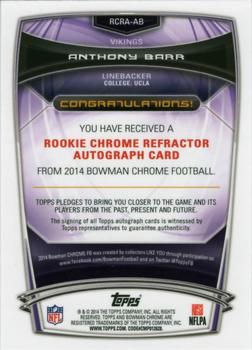 2014 Bowman Chrome - Rookie Autographs X-fractors #RCRA-AB Anthony Barr Back