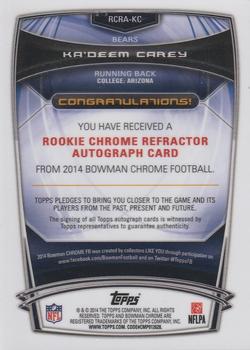2014 Bowman Chrome - Rookie Autographs Superfractors #RCRA-KC Ka’Deem Carey Back