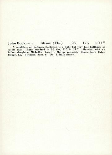 1957 Jay Publishing New York Giants #NNO John Bookman Back