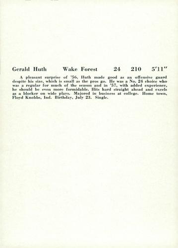 1957 Jay Publishing New York Giants #NNO Gerald Huth Back