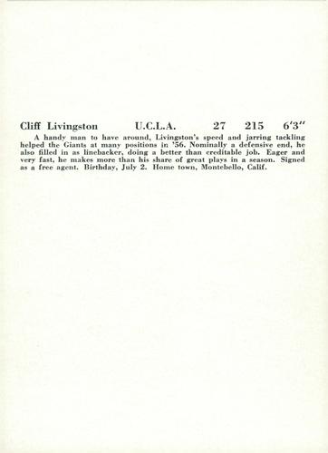 1957 Jay Publishing New York Giants #NNO Cliff Livingston Back