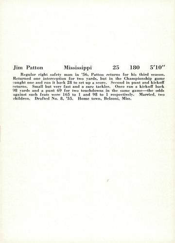1957 Jay Publishing New York Giants #NNO Jim Patton Back