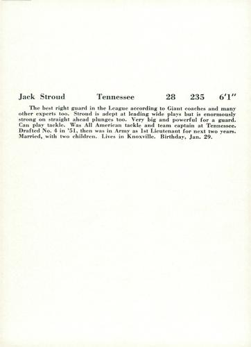 1957 Jay Publishing New York Giants #NNO Jack Stroud Back