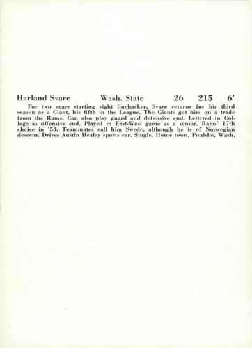 1957 Jay Publishing New York Giants #NNO Harland Svare Back