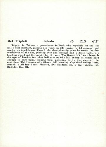 1957 Jay Publishing New York Giants #NNO Mel Triplett Back