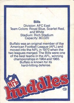 1983 NFL Properties Huddles #NNO Buffalo Bills Back