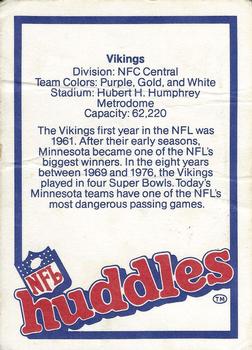 1983 NFL Properties Huddles #NNO Minnesota Vikings Back