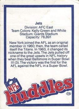 1983 NFL Properties Huddles #NNO New York Jets Back