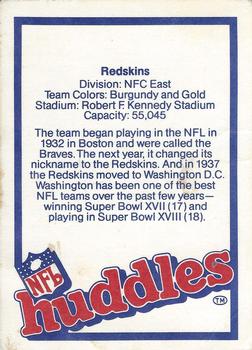 1983 NFL Properties Huddles #NNO Washington Redskins Back