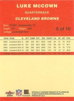 2004 Fleer Tradition National Cleveland Browns #8 Luke McCown Back